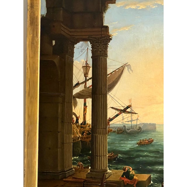 19th C., After Claude Lorrain "Embarkation of the Queen of Sheba" Oil on Canvas For Sale - Image 4 of 13