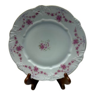 Antique German Rococo Revival 8.5” Porcelain Plate With Hand-Painted Florals & Gilt Rim Carl Tielsch For Sale