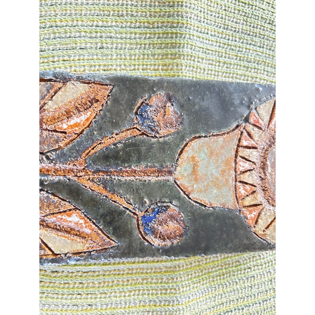 Ceramic Stoneware Plaque with Floral Decoration by Argonauts for Vallauris, France, 1950 For Sale - Image 7 of 9