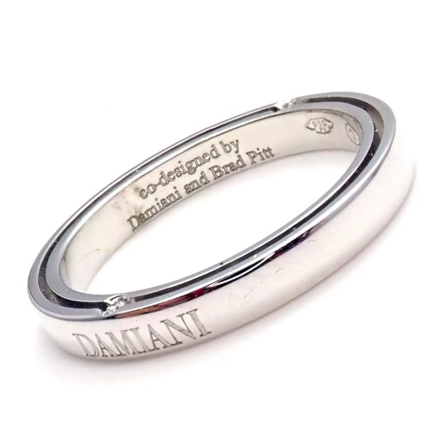 Contemporary Damiani Brad Pitt Platinum 4 Diamond 3mm Band Ring Sz 8.25 For Sale - Image 3 of 6