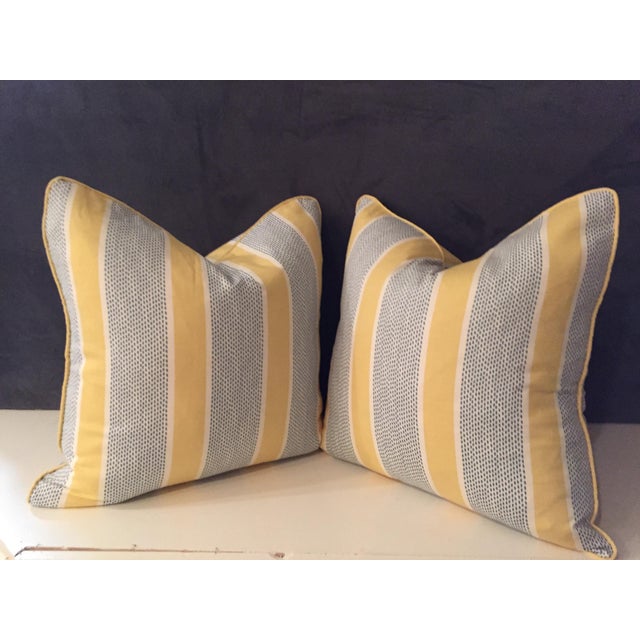Textile Lemon Stripe W/ Pattern by Duralee- Pillows - a Pair For Sale - Image 7 of 7