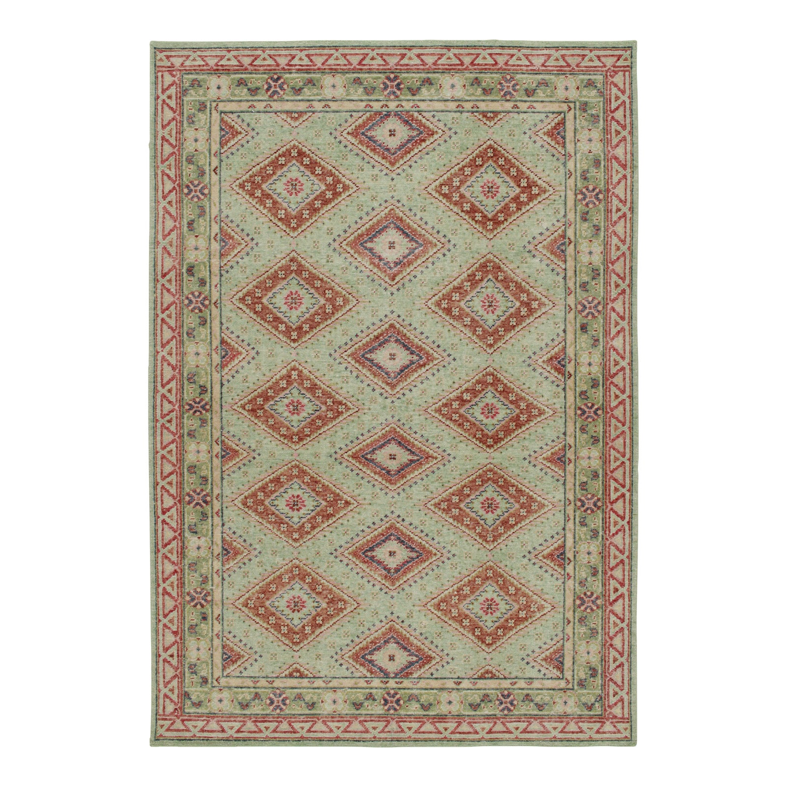 Rug & Kilim’s Diamond Play Rug in Mint and Rust, 3x6 Chairish