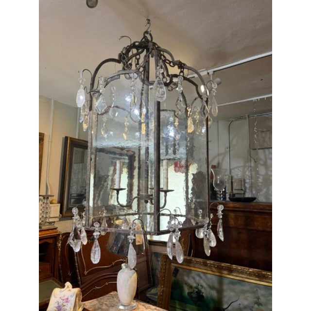1950s 48 High Large Antique Style Metal Lantern Frosted Glass French Style For Sale - Image 5 of 8