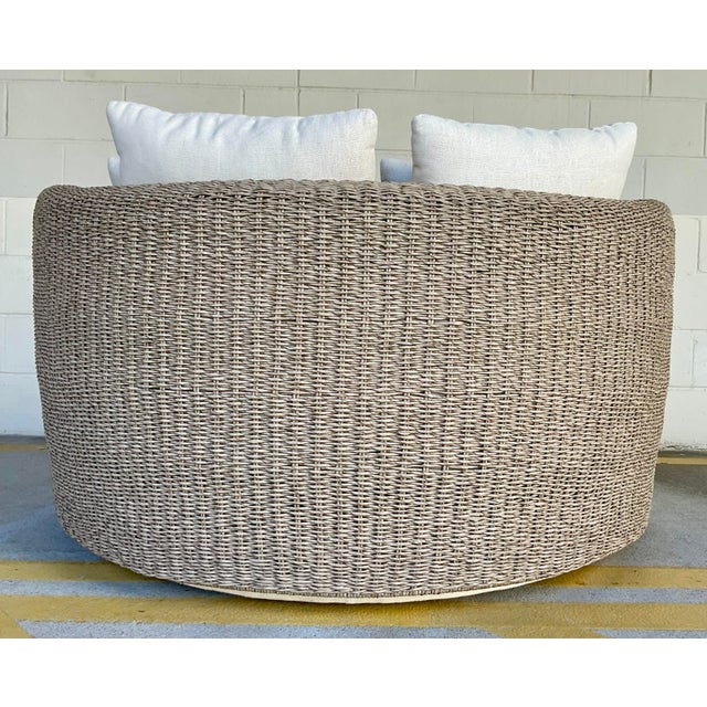 Organic Modern Indoor Outdoor Greige Wicker Swivel Sunset Day Bed For Sale In Atlanta - Image 6 of 8