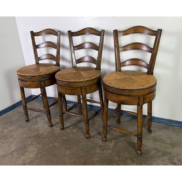 Set of Three Mid-20th Century French Provincial Bar Stools For Sale - Image 4 of 16