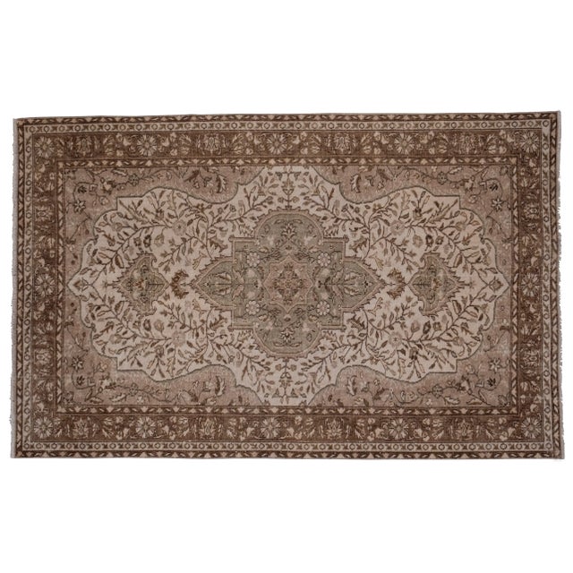 Brown Vintage Turkish Floral Rug in Neutral Colors 5'5'' X 8'6'' For Sale - Image 8 of 8