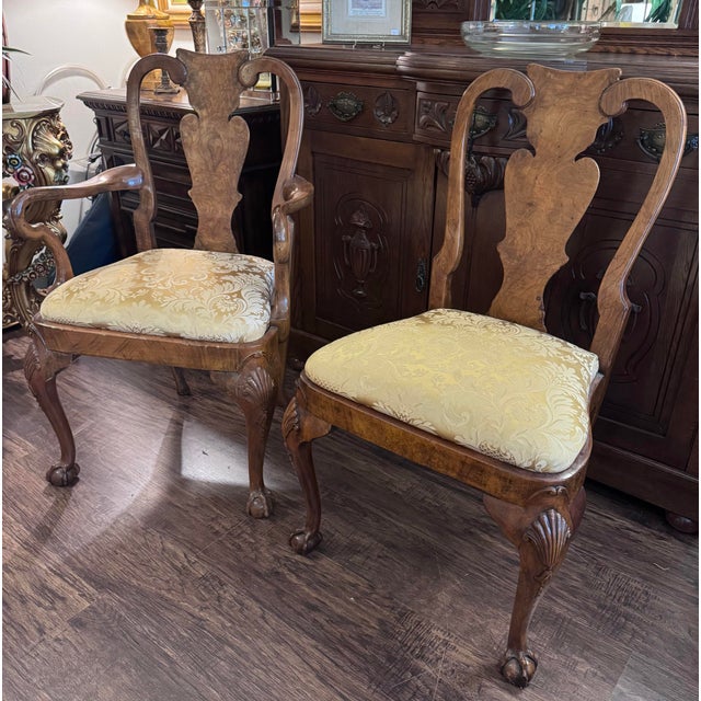 Set of 10 Burl Walnut Georgian / Queen Anne Style Dining Chairs – 8 Side Chairs & 2 Armchairs For Sale - Image 12 of 12
