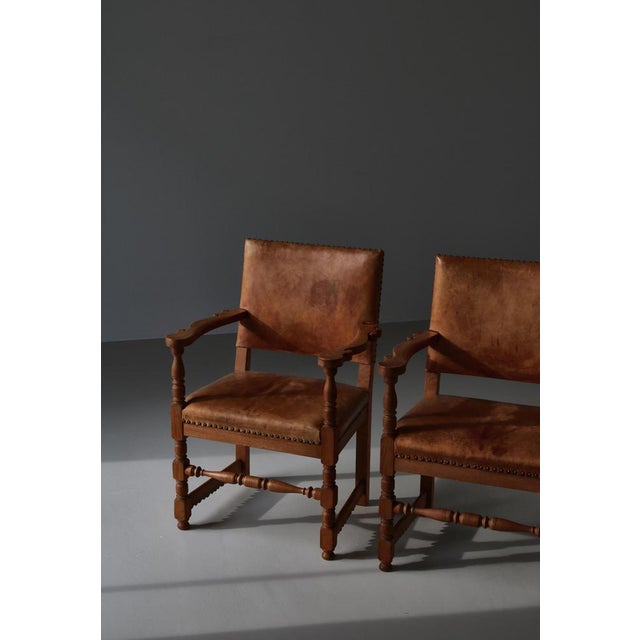 1930s Set of Armchairs in Oak & Leather by Kaare Klint for Lars Møller, Denmark, 1935 For Sale - Image 5 of 18