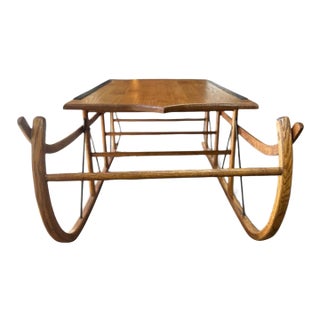 Vintage Custom Made Solid Oak Sliegh Coffee Table For Sale