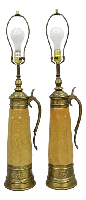 Vintage German Ceramic Pottery Beer Stein Renaissance Style Table Lamps - A Pair