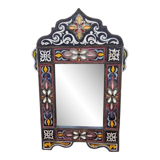 Vintage Moroccan Hand‑Painted Arched Mirror For Sale