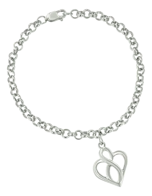 .925 Sterling Silver Open Heart with Center Vertical Infinity Chain Charm Bracelet - Size 7"