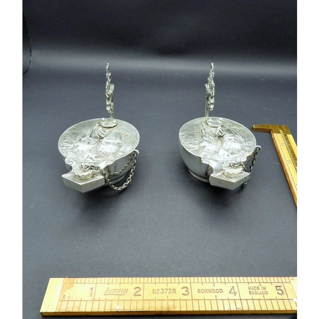 This marvelous pair of 2 antique Italian spirit lamps are created in gorgeous 800 silver with the design of 15th-16th...