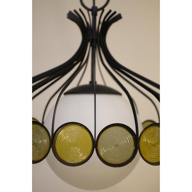 1960s Lightcraft Atomic Caged Parasol Glass Swag Pendant Sculpture Hanging Lamp 1960's For Sale - Image 5 of 6
