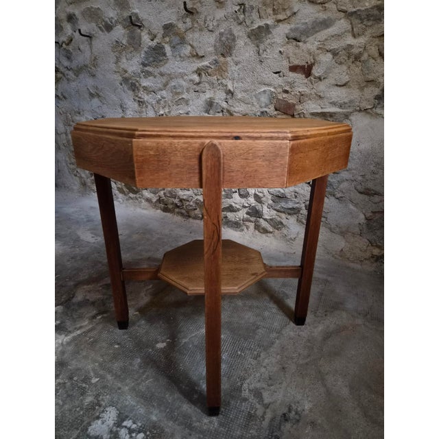 Antique Art Deco Amsterdam School Oak Side Table, 1935 For Sale - Image 10 of 17