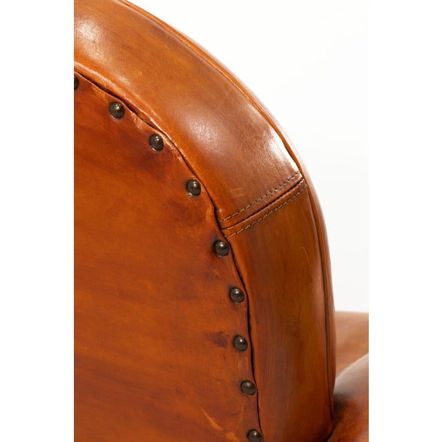 Late 20th Century Pair of Artisan-Made Cognac Leather Armchairs For Sale - Image 5 of 8