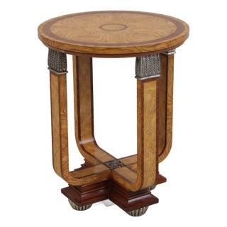 Maitland Smith Round Art Deco Burl Wood End Table For Sale