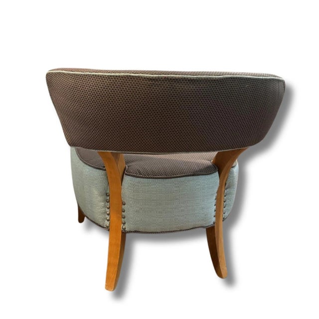Blue & Brown Custom Upholstered Side Chair For Sale - Image 4 of 4