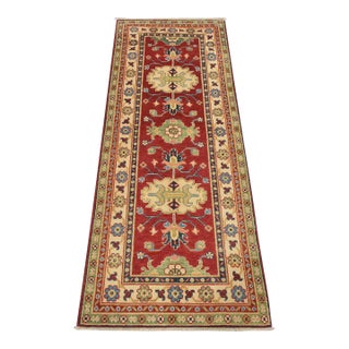 Kazak Runner 2’7” X 6’8” Red Wool Tribal Hand-Knotted Oriental Rug For Sale