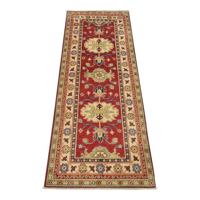 Kazak Runner 2’7” X 6’8” Red Wool Tribal Hand-Knotted Oriental Rug For Sale