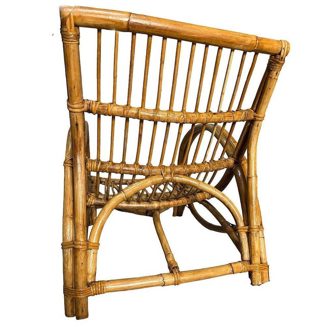 Tan Restored MCM Rattan Double-Strand Half Moon Arm Lounge Chair For Sale - Image 8 of 10