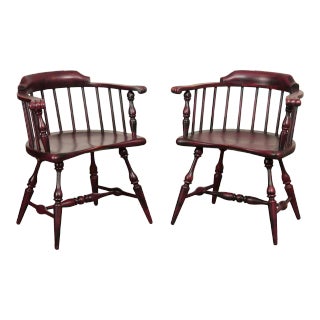 Vintage Duckloe Brothers Painted Low Back Windsor Armchairs - A Pair For Sale