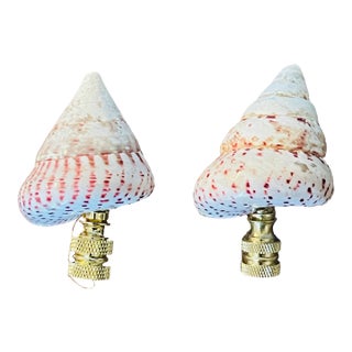 1970s Organizing C Sea Shell Lamp Finials Pair For Sale