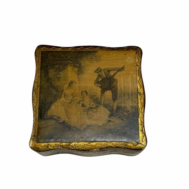 Wood Florentine Serenade Scene Keepsake, Jewelry Box, Italy For Sale - Image 7 of 7