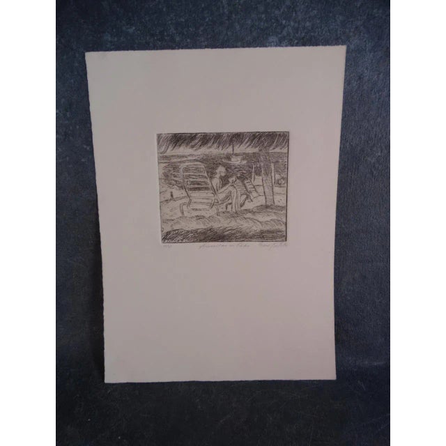 Signed and numbered 4/4. A really joyful and personal little print, characteristic of this artist's joie de vivre. A woman...