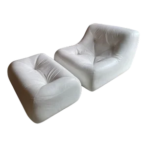 1970s Ligne Roset Kali Leather Lounge Chair and Ottoman Set by Michel Ducaroy