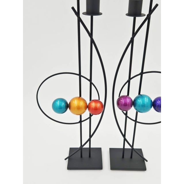Rick Martin Signed Abstract Modernist Memphis Pop Art Steel Candlesticks Pair For Sale - Image 13 of 14