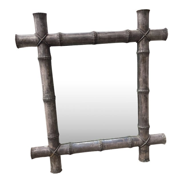 Paul Ferrante Faux Bamboo Mirror With Silver Leaf Giltwood Finish For Sale