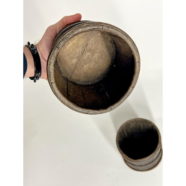 Pair of Rare Mini 19th Century Antique Chinese Wooden Buckets For Sale In Atlanta - Image 6 of 12