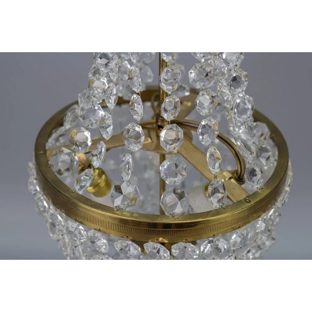 Metal Vintage Brass and Crystal Glass Basket Chandelier For Sale - Image 7 of 15
