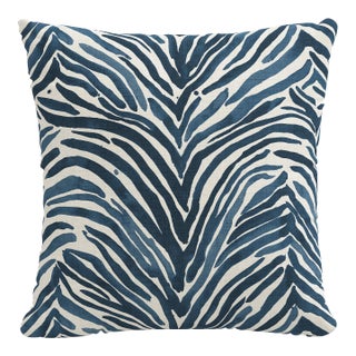 18" Indoor/Outdoor Pillow in Blue Washed Zebra For Sale