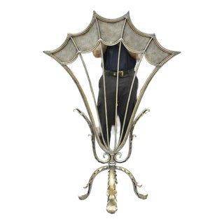 Contemporary Mediterranean Style Silver Gilt Iron Metal Mirror Fireplace Screen For Sale