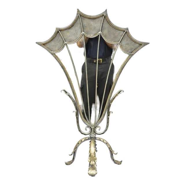 Contemporary Mediterranean Style Silver Gilt Iron Metal Mirror Fireplace Screen For Sale