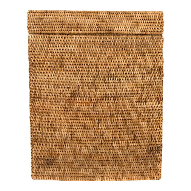 Artifacts Rattan Rectangular Hamper with Hinged Lid in Honey Brown For Sale