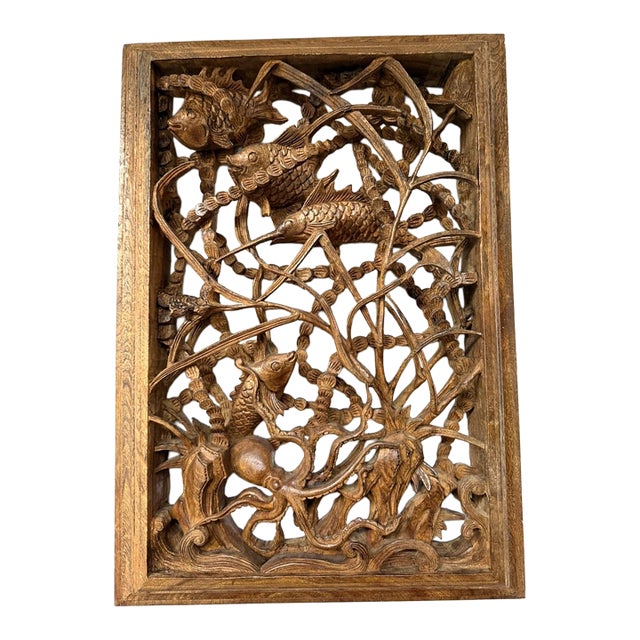 Sea Creatures 3 Dimensional Wood Carving For Sale