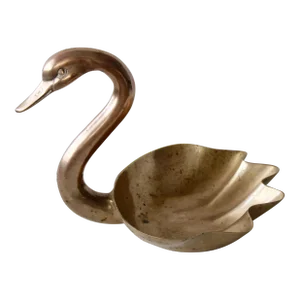 Large Vintage Mid Century Brass Swan Coin Key Dish Tray Planter