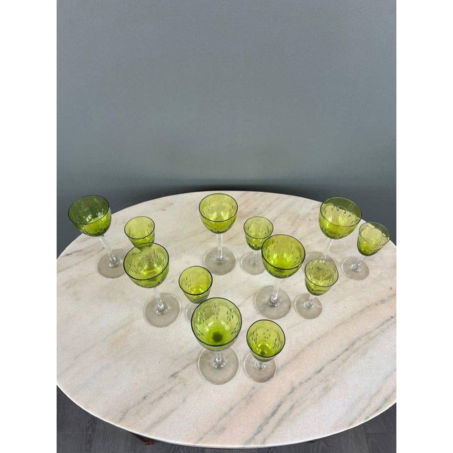 Antique Baccarat Green Crystal Glassware Set, Set of 12 For Sale - Image 6 of 11