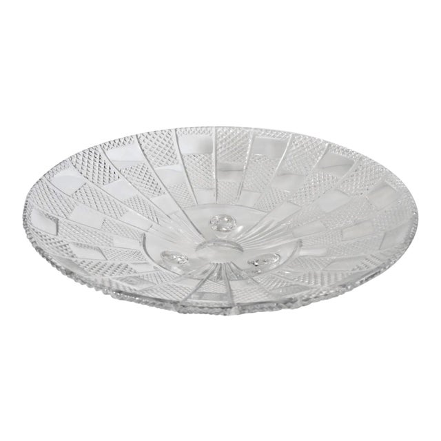 Art Deco 1930s Footed Serving Platter in Cut Lead Crystal Geometric Pattern For Sale