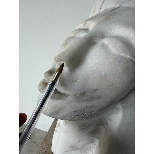 1980s Vintage Hand-Carved Marble Female Bust Sculpture For Sale - Image 11 of 12