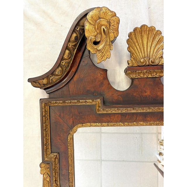 Antique English George II Solid Mahogany Mirror With Swan Neck Pediment and Shell Cartouche For Sale - Image 4 of 18