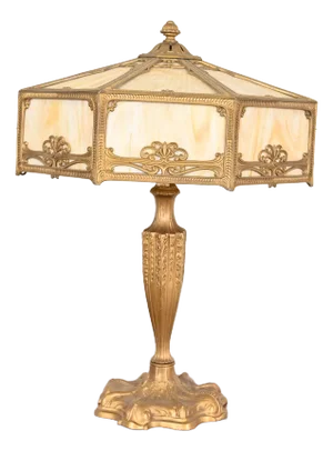 Antique Art Nouveau Slag Glass Table Lamp in the Manner of Handel, Circa 1910