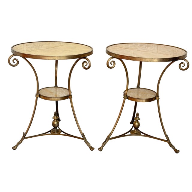 French Louis XVI Directoire Style Gilt Metal & Honey Onyx Guéridon Side Tables - A Pair For Sale - Image 3 of 18