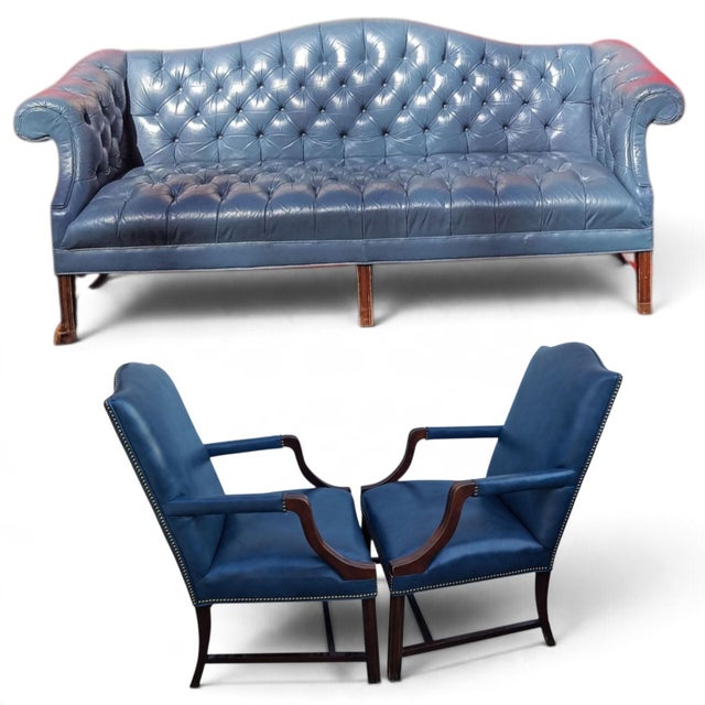 Timeless Elegance: The Hancock & Moore Blue Leather Armchair Pair 1980s For Sale In Raleigh - Image 6 of 12