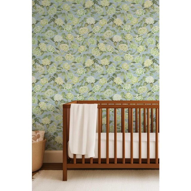 Hydrangea Blooms Floral Grasscloth Wallpaper by House Party | Limelight Green | 6 Yards For Sale - Image 4 of 8