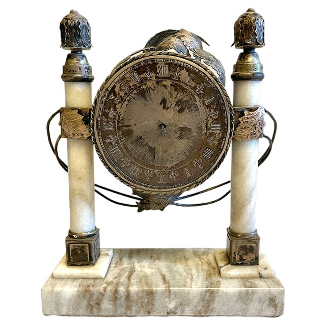 Late 19th Century Marble Clock with Silver Plating For Sale