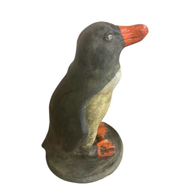 Vintage Concrete Penguin Garden Statue With Original Patina For Sale - Image 4 of 9